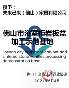 Foshan city bathroom cabinet and sintered stone vanities processing demonstration base