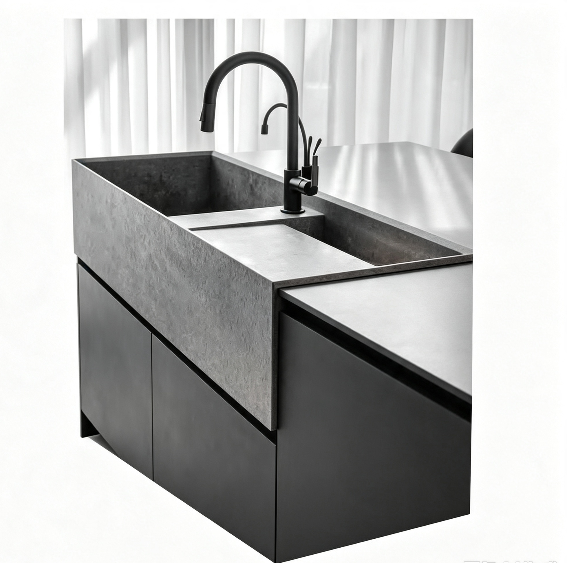 Dark Matte Kitchen Cabinet With Stone Island