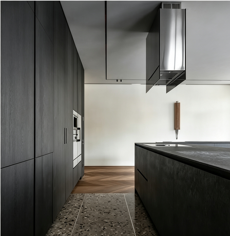 Dark Wood Kitchen Cabinet With Stone Island