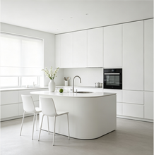 Glossy White Handleless Kitchen Cabinet With Island