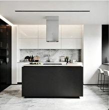 White Matte Kitchen Cabinet With Contrast Island
