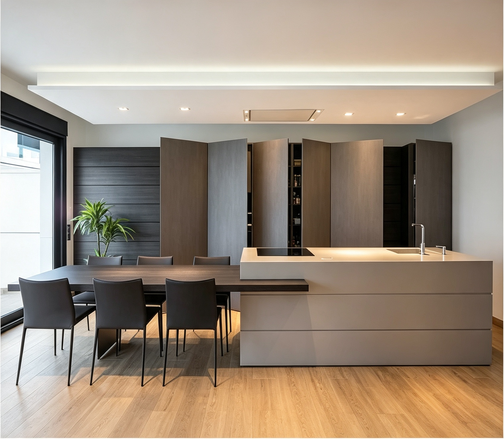 Grey Wood Kitchen Cabinet With Island