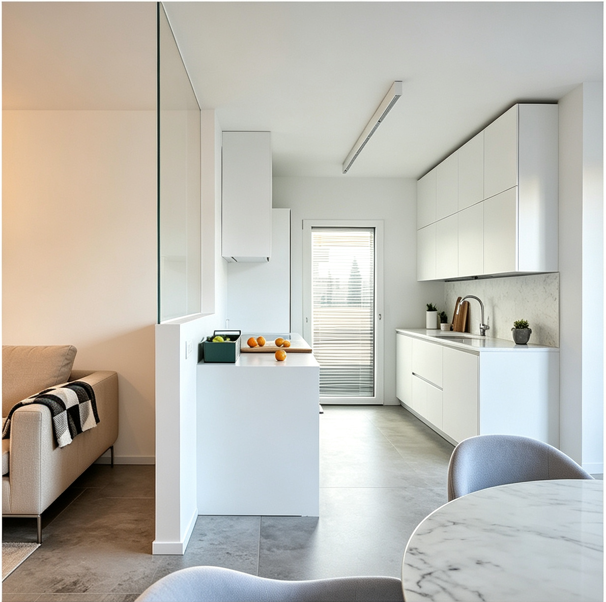 Minimalist White Narrow Kitchen Cabinet