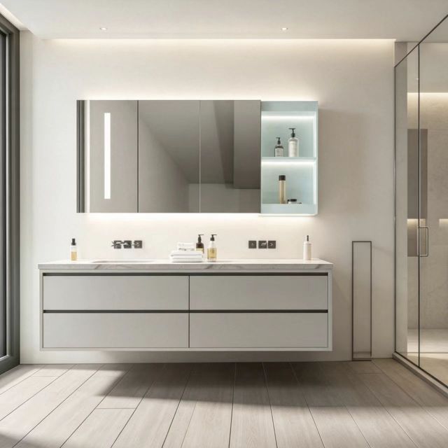 Minimal Floating Wall Mount Stone Bathroom Vanity