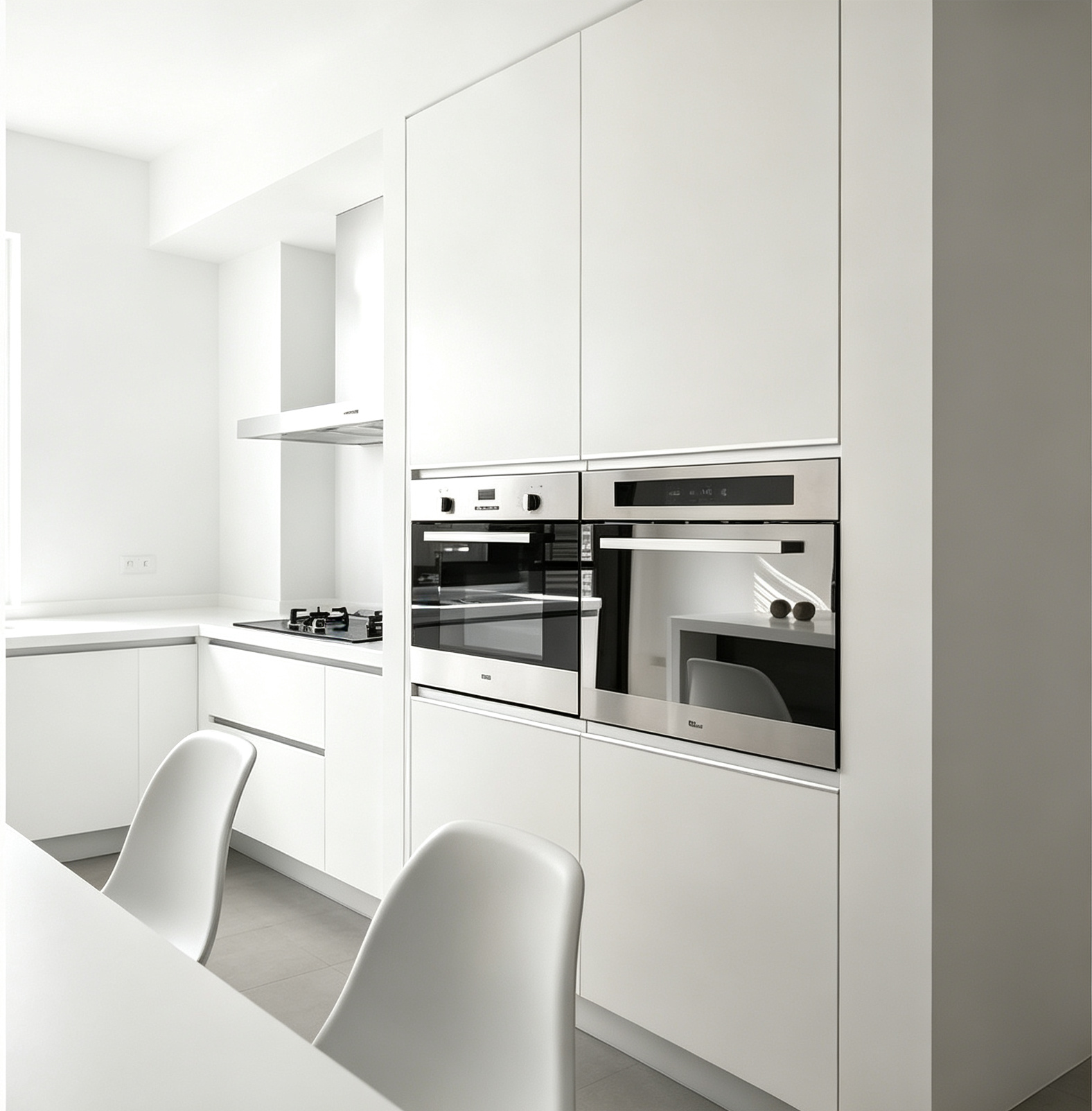Glossy White Handleless Kitchen Cabinet With Island