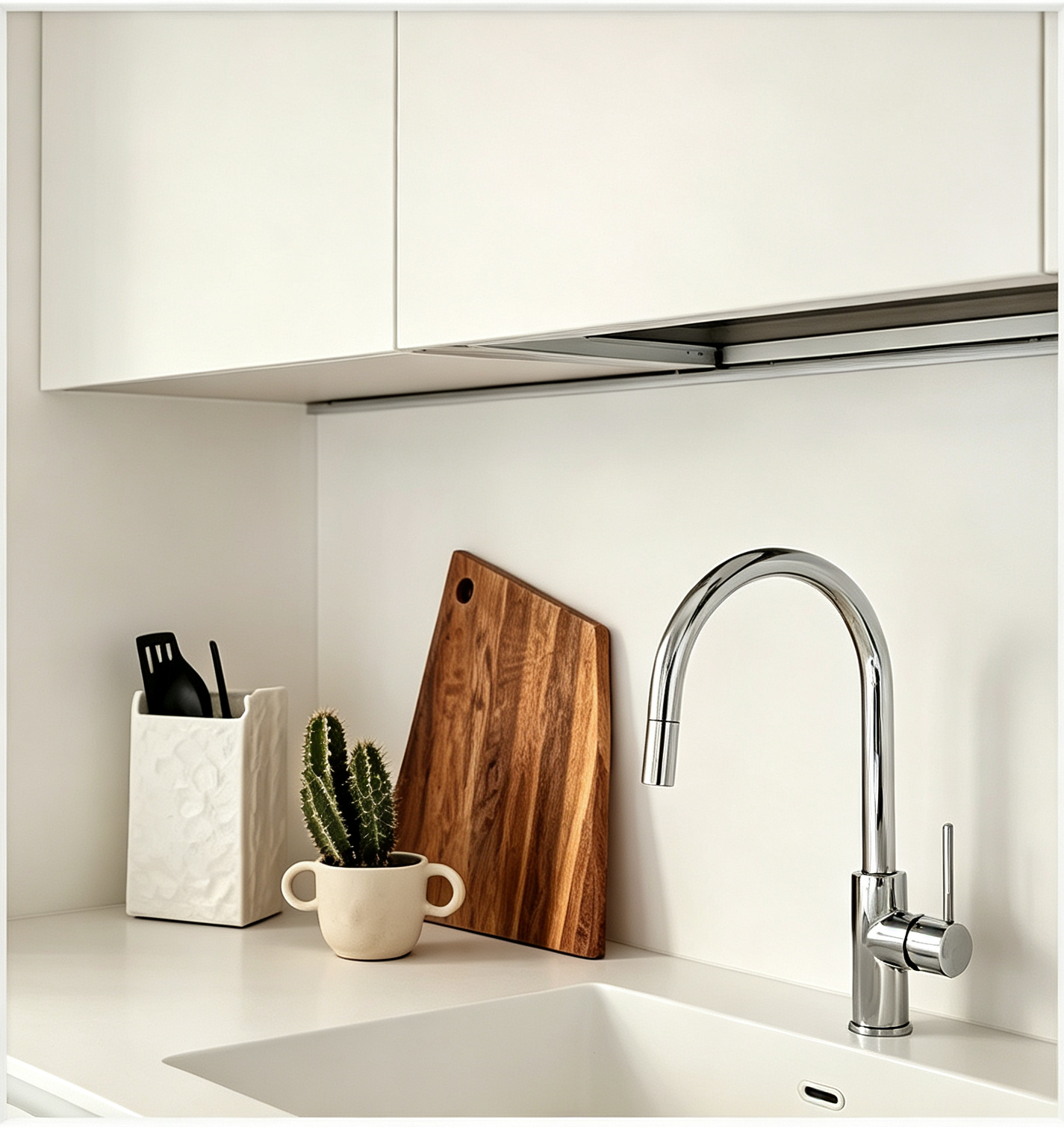 Minimalist White Narrow Kitchen Cabinet