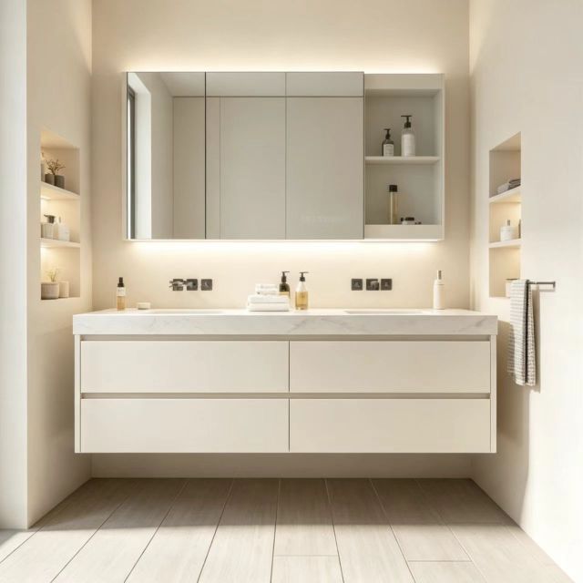Minimal Floating Wall Mount Stone Bathroom Vanity