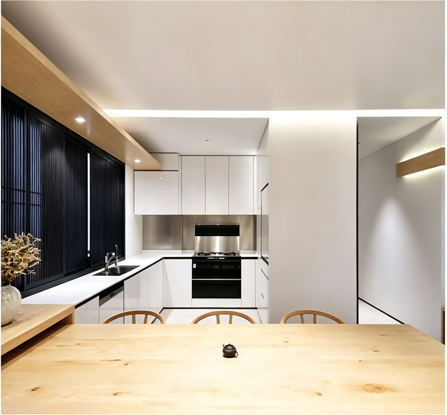 White Kitchen Cabinet with Dining Island