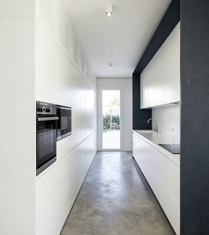 Minimalist White Galley Kitchen Cabinet