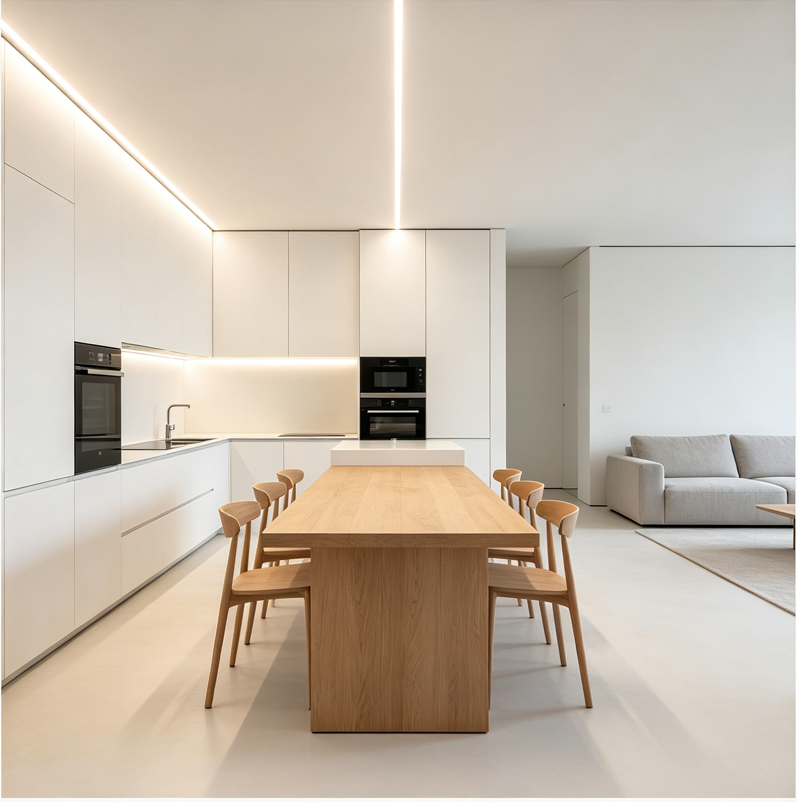 White Kitchen Cabinet with Dining Island