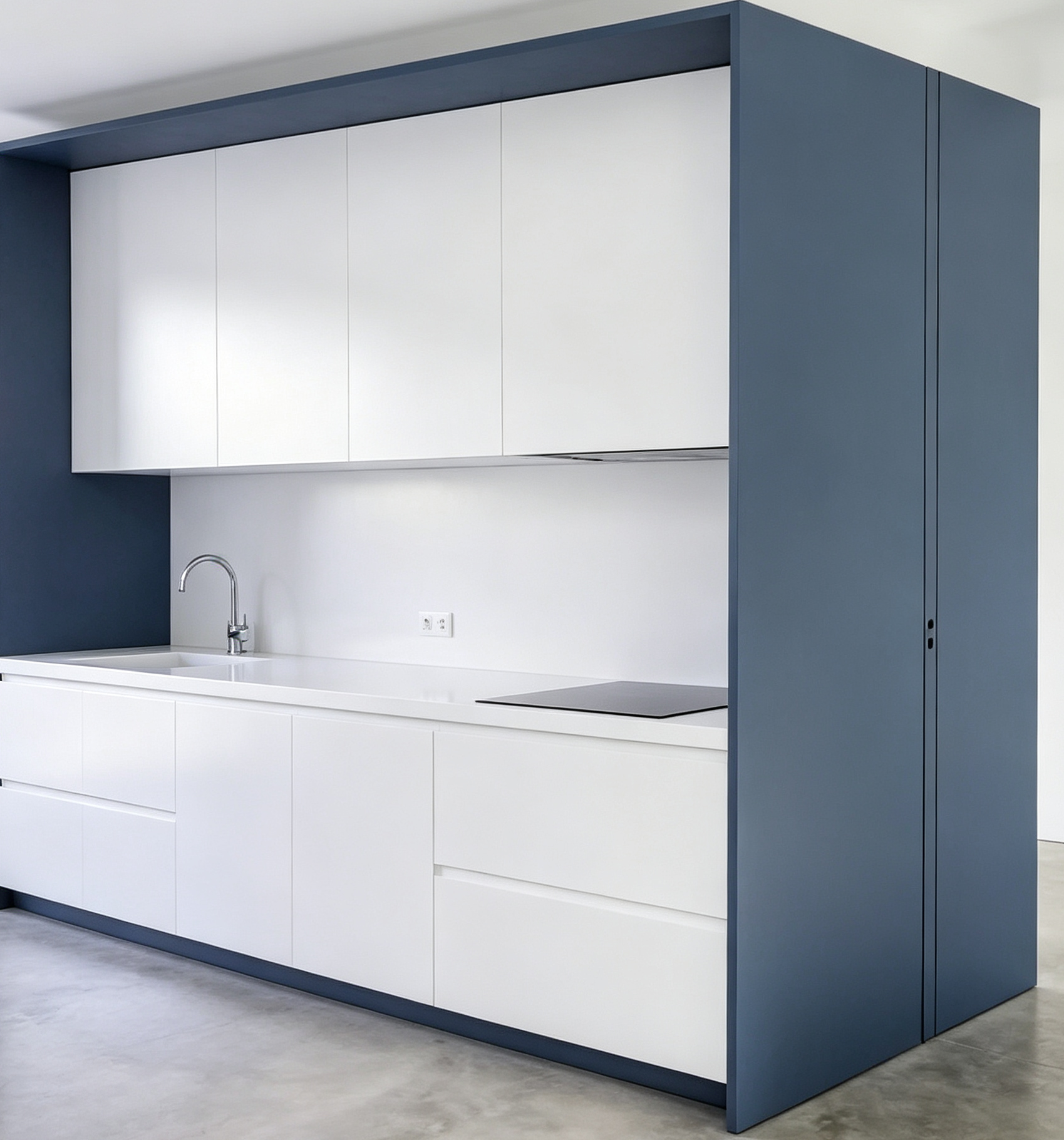Minimalist White Galley Kitchen Cabinet