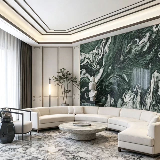 Green Marble Bookmatched Wall Cladding Slab