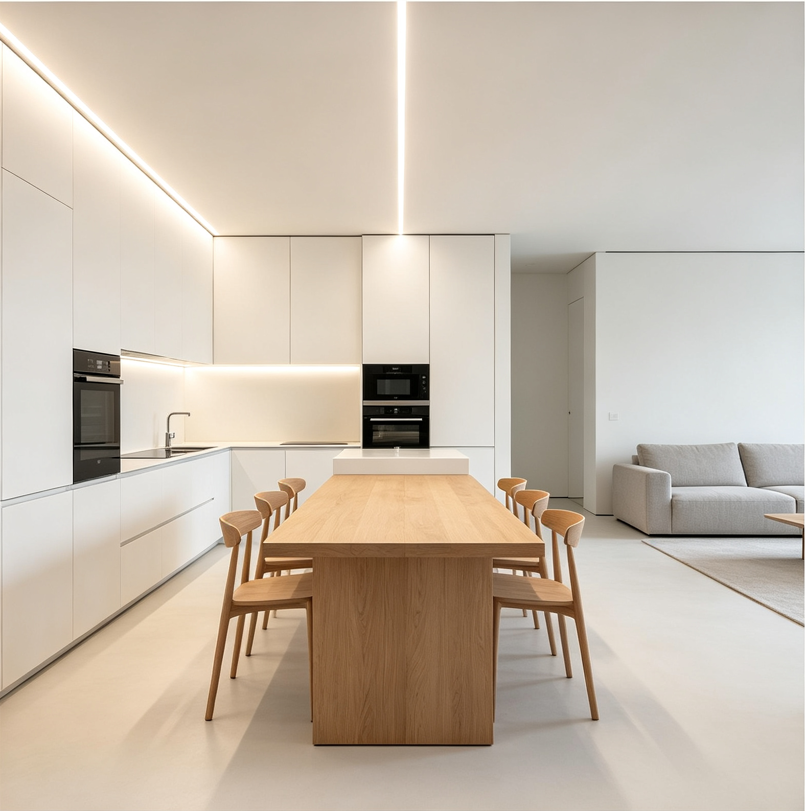 White Kitchen Cabinet with Dining Island