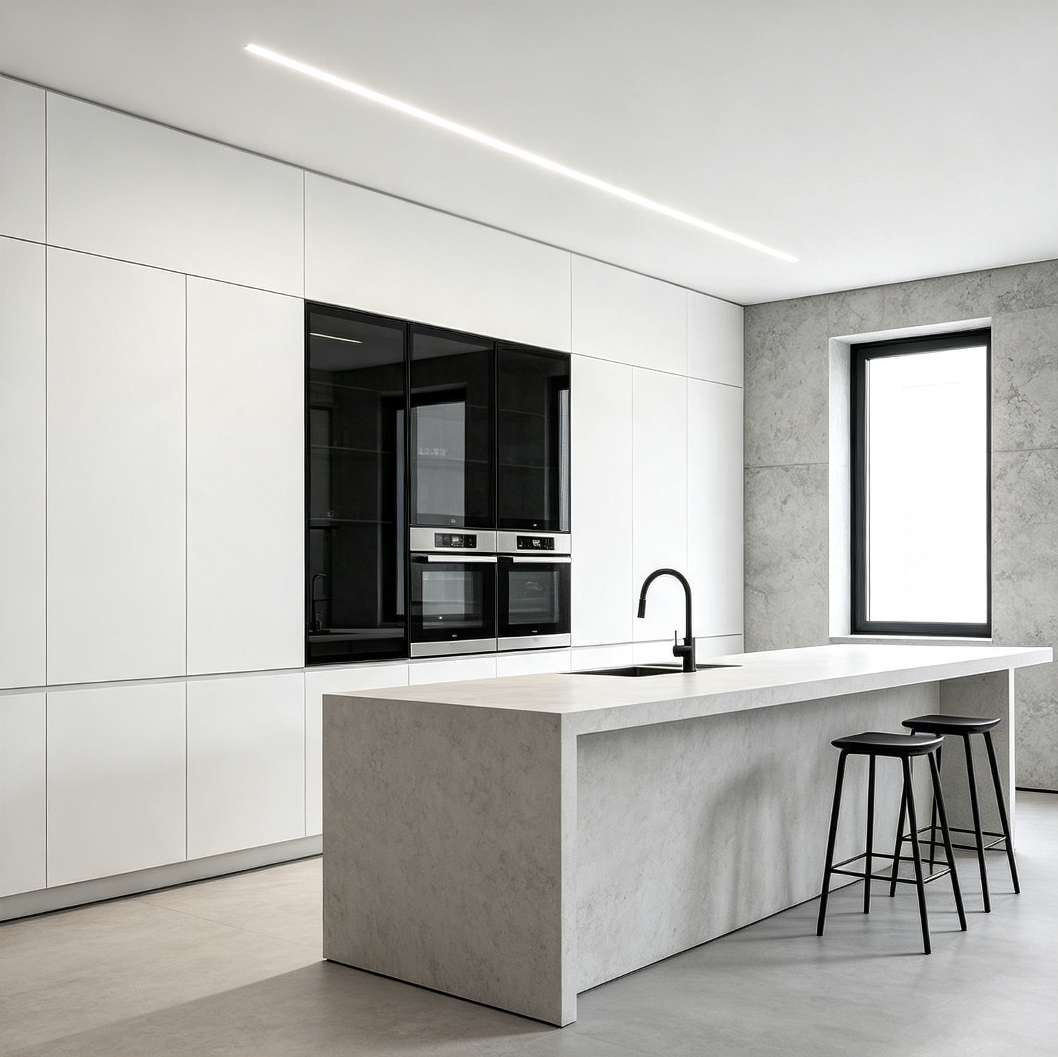 White Matte Kitchen Cabinet With Contrast Island