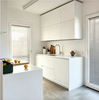 Minimalist White Narrow Kitchen Cabinet