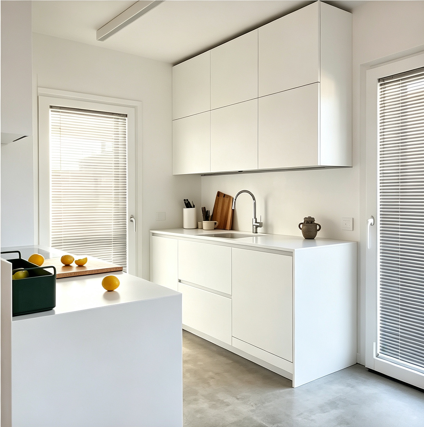 Minimalist White Narrow Kitchen Cabinet