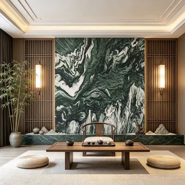 Green Marble Bookmatched Wall Cladding Slab