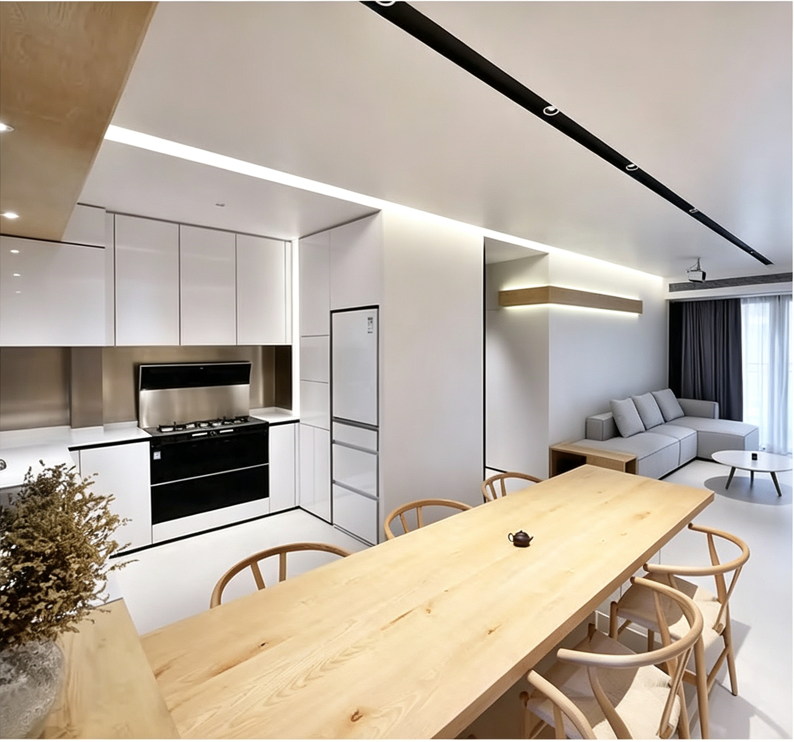 White Kitchen Cabinet with Dining Island