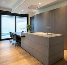Grey Wood Kitchen Cabinet With Island