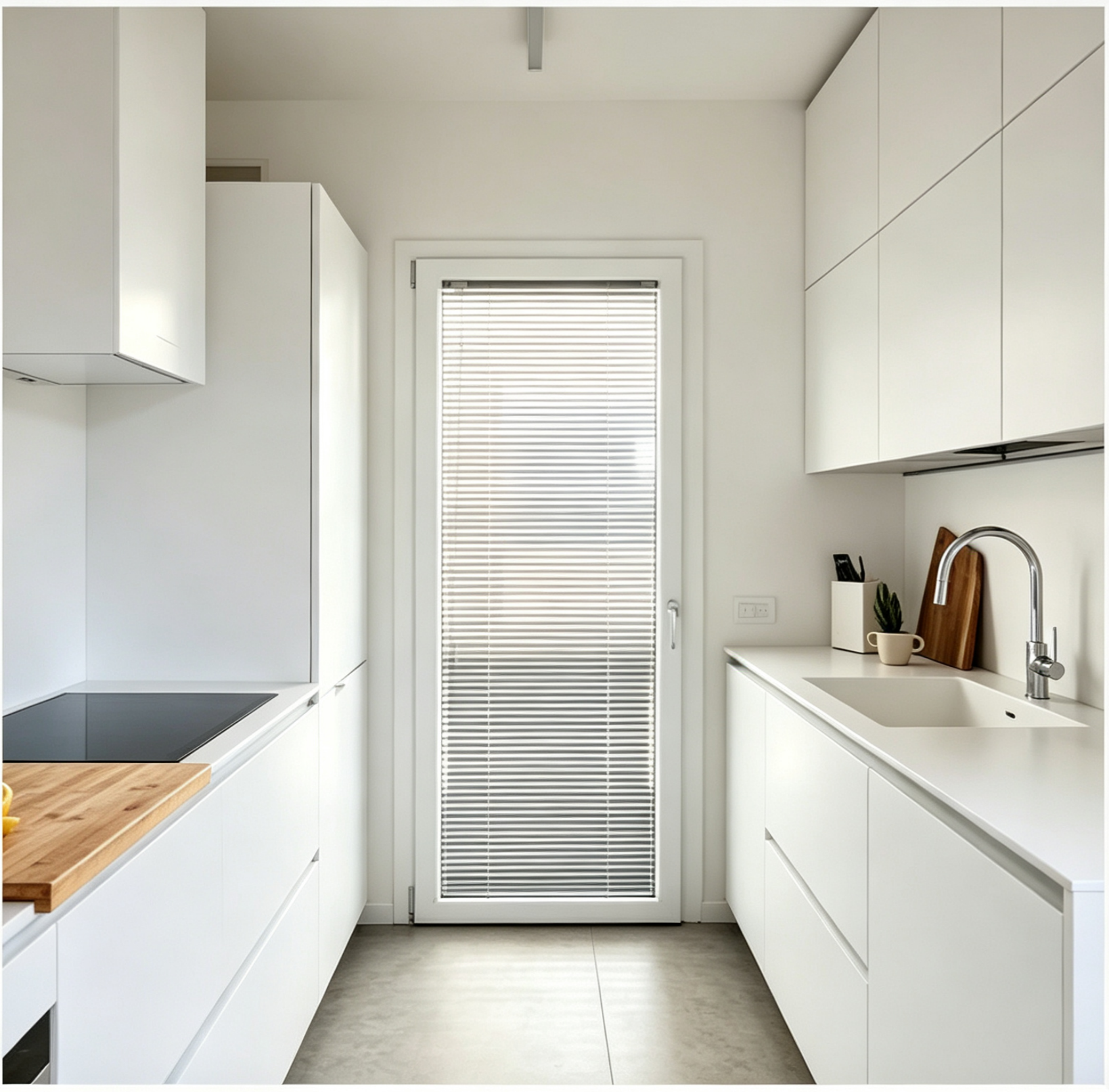 Minimalist White Narrow Kitchen Cabinet