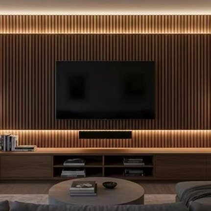 Modern Wood Panel Living Room Wall System
